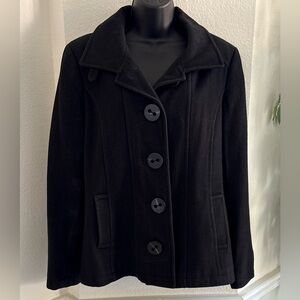 Giacca Black Pea Coat with Button Detail